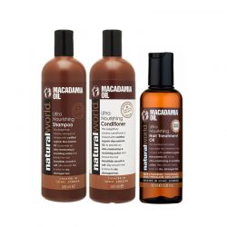 Σετ 3 Προϊόντα Λάδι Macadamia για Ξηρά Μαλλιά Natural World